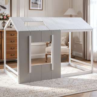 Sunvega Modern House Design Twin Size Platform Bed with Roof and Window