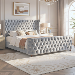 Sunvega Brooklyn King Tufted Panel Bed Headboard and Footboard Set in Caramel Tan Brown