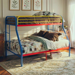 Sunvega Twin/Full Metal Bunk Bed with Slat System and Guardrail