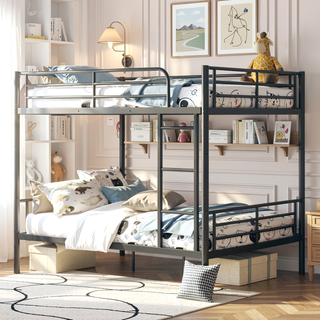 Sunvega Full Over Full Metal Bunk Bed with Chrome Finish and Guardrails