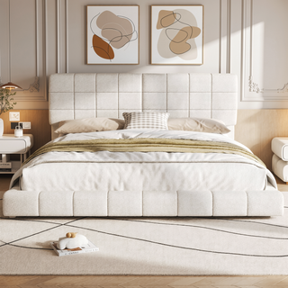 Sunvega King Boucle Floating Bed with Lights and Anti-Collision Corners