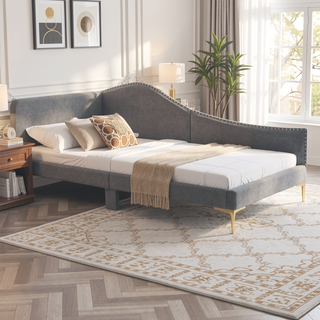 Sunvega Modern Upholstered Twin Daybed with Headboard Armrest Linen Fabric
