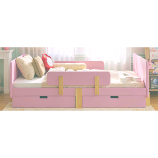 Sunvega Twin Size Solid Wood Platform Bed with Storage Drawers and Guardrail