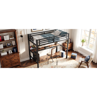 Sunvega Metal Twin XL Loft Bed with Desk, USB, LED Light, and Power Outlet