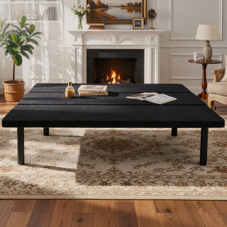 Sunvega Sleek Black Upholstered Twin Platform Bed Base with Ample Underbed Storage