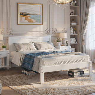 Sunvega Sturdy Wood Platform Bed Frame with Headboard for Queen Size Oak Finish