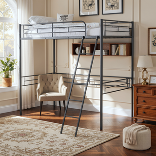 Sunvega Contemporary Style Twin Loft Bed With Open Area Underneath Black Metal