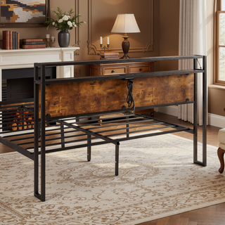 Sunvega King Size Metal Platform Bed Frame with Wooden Headboard and Footboard