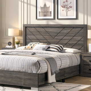 Sunvega Contemporary Grey Finish Queen Size Bed with Clean Lines Headboard