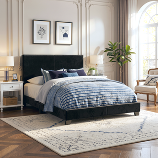 Sunvega Low Profile Leatherette Upholstered Twin Panel Bed with Stitched Details