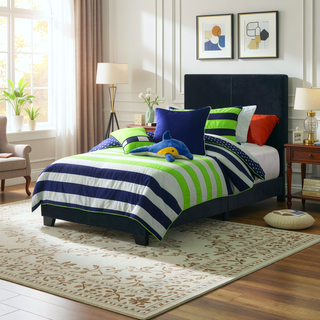 Sunvega Low Profile Leatherette Upholstered Twin Panel Bed with Stitched Details