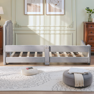 Sunvega Twin Size Upholstered Daybed with Stripe Headboard for Kids Bedroom