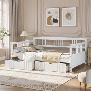 Sunvega Full Size Wood Daybed with Two Drawers for Extra Storage Space, White