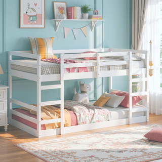 Sunvega Full Over Full Bunk Bed with Ladder in Solid Pine Wood Frame