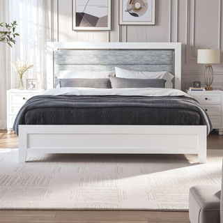 Sunvega White Queen Upholstered Bed with Modern LED Accent Lighting