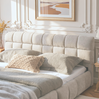 Sunvega Queen Size Upholstered Bed with Storage Drawers and Soft Chenille Headboard