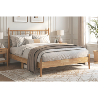 Sunvega Mid-Century Modern Design Full Platform Bed with Vertical Slats Headboard