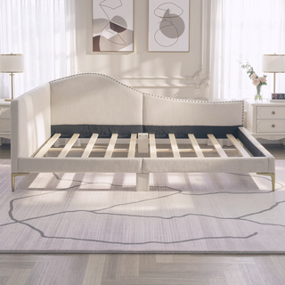 Sunvega Modern Upholstered Twin Daybed with Headboard Armrest Linen Fabric