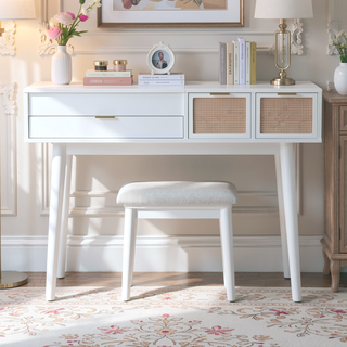 Sunvega Classic Wood Makeup Vanity Set with Flip-top Mirror and Three Drawers