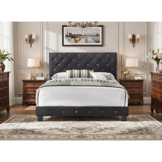 Sunvega Elegant Transitional Queen Bed In Black With Sturdy Frame