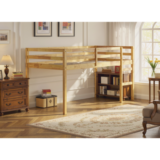 Sunvega Espresso Rubber Wood Low Height Loft Bed with Ladder for Bedroom