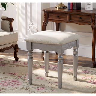 Sunvega Silver Transitional Vanity Set with Stool and 3-Sided Mirror