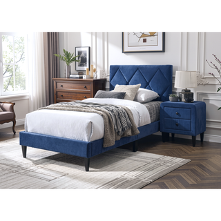 Sunvega Adjustable Velvet Upholstered Twin Bed with 12 Slat Support System