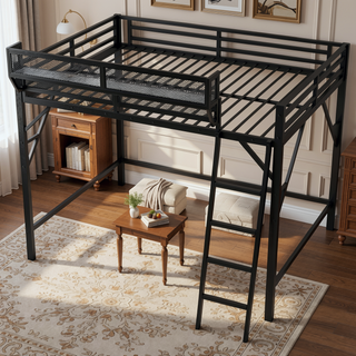 Sunvega Full Metal Loft Bed with Storage Shelf and Ladder for Kids Teens