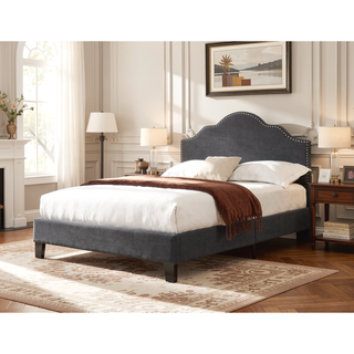 Sunvega Queen Size Upholstered Bed in Charcoal Gray Transitional Style
