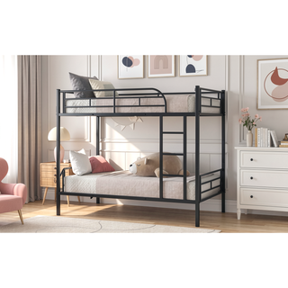 Sunvega Full Over Full Metal Bunk Bed with Chrome Finish and Guardrails
