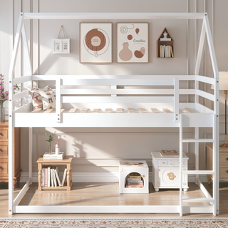 Sunvega Twin Size House Bunk Bed with Slide and Ladder for Kids Room