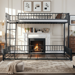 Sunvega Heavy Duty Twin XL over Queen Metal Bunk Bed Frame with Safety Guardrails
