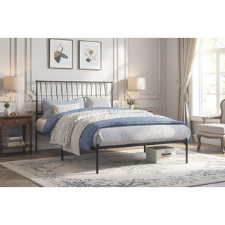 Sunvega Metal Frame Queen Platform Bed with Black Finish Angle Headboard