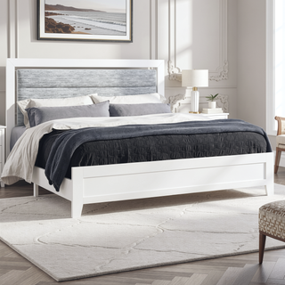 Sunvega White Queen Upholstered Bed with Modern LED Accent Lighting
