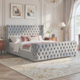 Sunvega Brooklyn King Tufted Panel Bed Headboard and Footboard Set in Caramel Tan Brown
