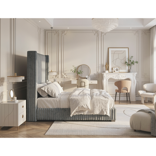 Sunvega Contemporary White Fur Chenille Fabric Mattress Ready Queen Size Bed