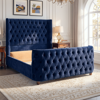 Sunvega Brooklyn King Tufted Panel Bed Headboard and Footboard Set in Caramel Tan Brown