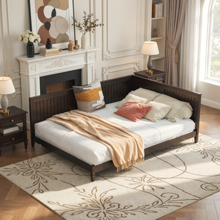 Sunvega Classic Mid-Century Modern Wood Daybed Sofa Bed with Backrest and Armrest