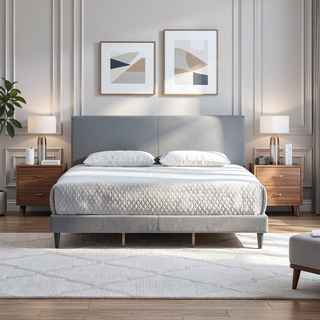 Sunvega White Faux Leather Upholstered Queen Bed with Adjustable Headboard