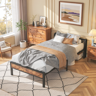 Sunvega Twin Size Bed Frame with Storage Headboard, Charging Station, and Bookcase