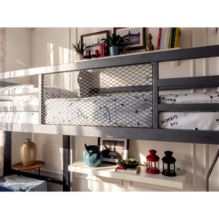 Sunvega Contemporary Silver Grey And Black Metal L-Shaped Triple Bunk Bed