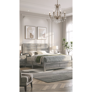 Sunvega Queen Size Platform Bed with Clean-lined Headboard in Gray Wood Grain Finish