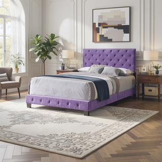 Sunvega Purple Transitional Queen Bed with Vibrant Finish and Sturdy Support