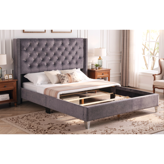 Sunvega Gray Full Upholstered Bed with Durable Construction and Cozy Headboard