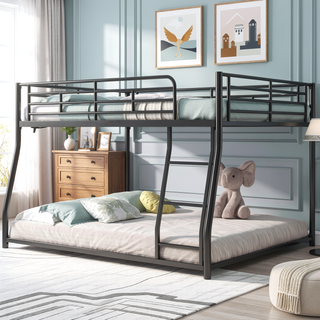 Sunvega Modern Metal Bunk Bed with Sloping Stairs Full XL Over Queen
