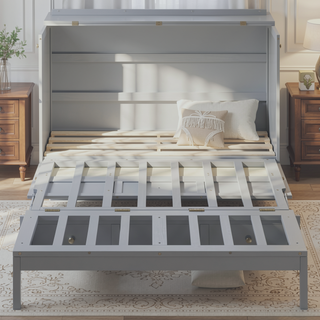 Sunvega Full Size Murphy Bed with Large Storage Drawers in Classic Gray