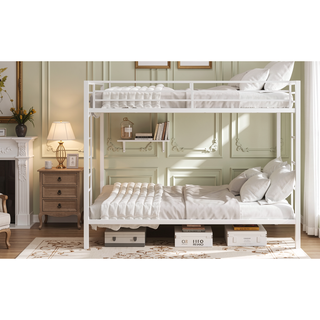 Sunvega Multi-Functional Square Tube Iron Bunk Bed with Full-Size Upper and Lower Beds