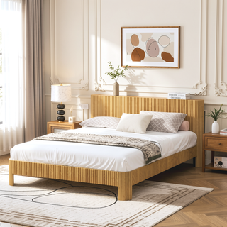 Sunvega Queen Size Bed Frame with Storage Headboard and Built-in Charging Station