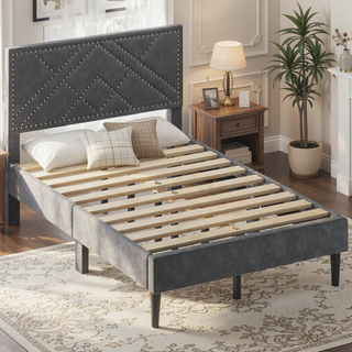 Sunvega Luxurious Queen Bed Frame with Linen Storage Headboard and Under Bed Storage