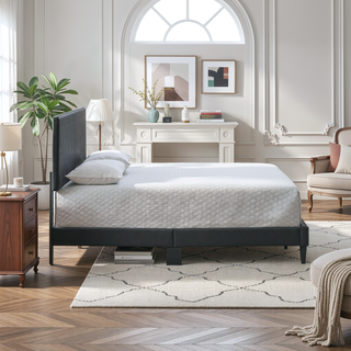 Sunvega White Faux Leather Upholstered Queen Bed with Adjustable Headboard